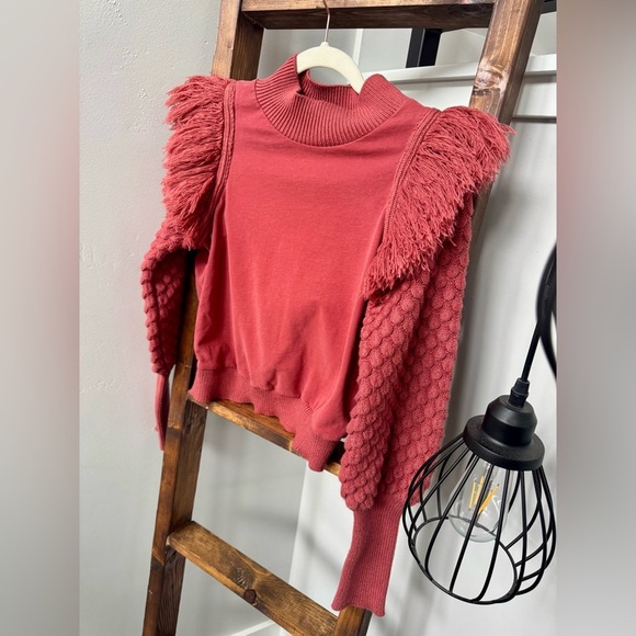 Womens Anthropologie Rust Textured Sleeve Sweater - Picture 3 of 9